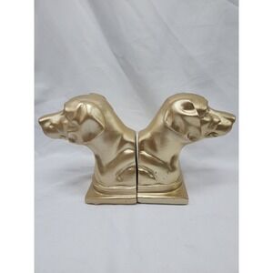 Vintage Style Hand Painted Gold Dog Bust Bookends Labrador 6" Tall